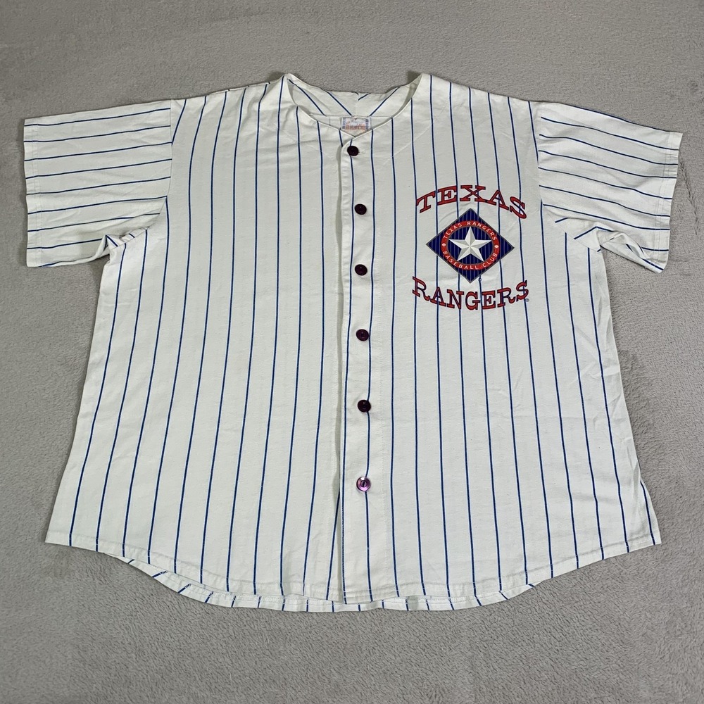 Vintage Texas Rangers Jersey Mens XL White Off The Bench Pinstripe Shirt USA 90s